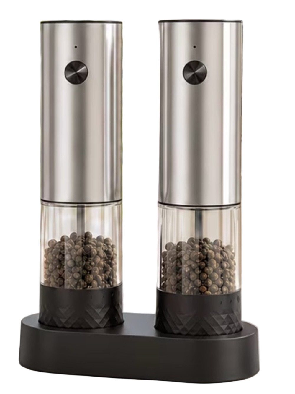 NEW:  RECHARGEABLE stainless steel salt & pepper with stand